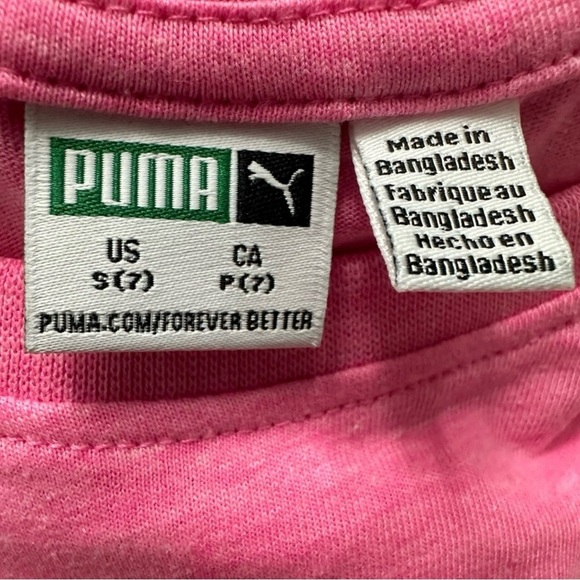 Puma Two Piece Logo T-Shirt & Biker Shorts Set SZ 7 Pink & Black Barbiecore - Picture 2 of 3